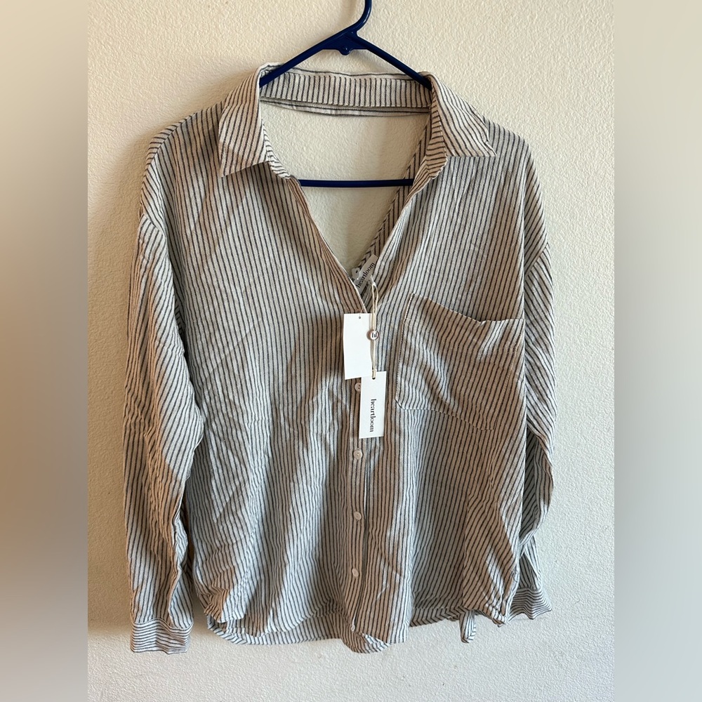Heartloom striped long sleeve blouse with collard